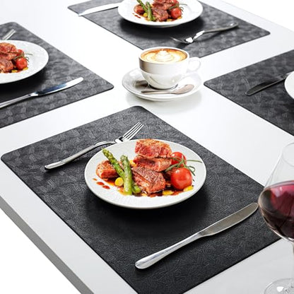 Black Plastic Vinyl Placemats Set of 12, Waterproof Heat Resistant Table Mats,Faux Leather Wipeable Washable Easy Clean Non-Slip Place Mats for Indoor Outdoor(12,Black) - color: Black