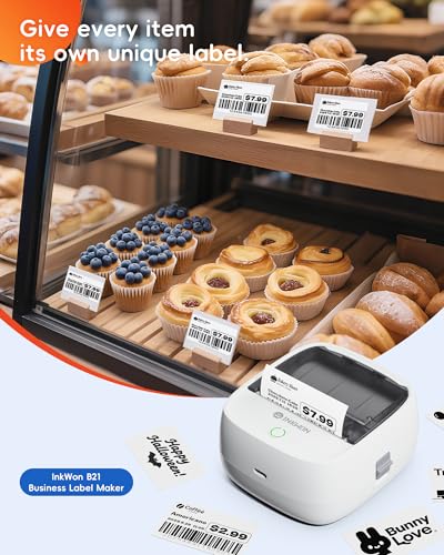 B21 Label Maker Machine with Tape, 2-Inch Wide Waterproof Tape, Bluetooth Portable Label Maker for Small Business, Office, Home, School Organization - color: White-Grey, style: Machine + 1 Tape