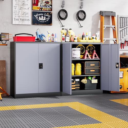 Letaya Metal Storage Cabinets with Lock Door,2 Adjustable Shelves Organizer Steel Storage Cabinets for Home,Office,Warehouse,Garage,Employee Lockers(Black Gray) - color: Black Grey, size: 16" D x 32" W x 36" H