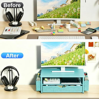 Spacrea Desk Organizers and Accessories, Printer Stand with Storage, Blue - color: Blue