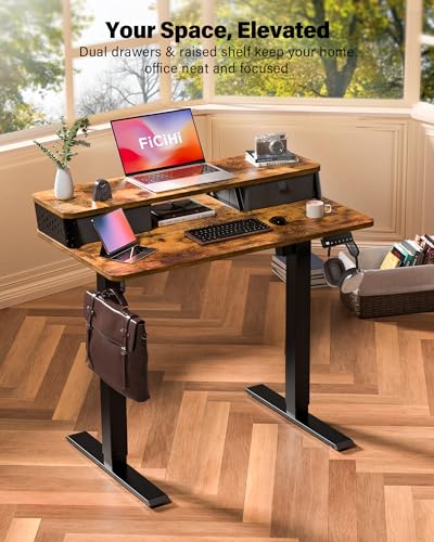 FiCiHi 40x24 Inch Electric Standing Desk, 2 Drawers, Adjustable Height Desk - color: Rustic Brown, size: 40"x24" (Standard)
