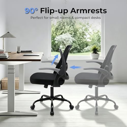 amseatec Mesh Office Chair, Ergonomic Home Office Chair with Flip-Up Arms (Pack of 2) - color: Black, size: Oversized (Pack of 2)