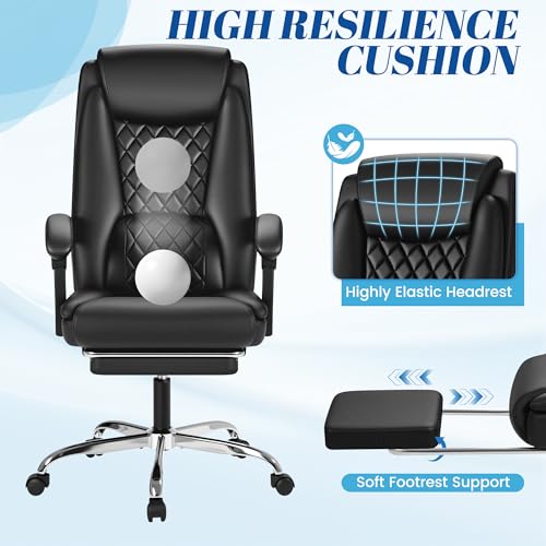 Furmax Office Chair with Footrest Ergonomic High Back Design Executive Computer Desk Chair400lbs, 90-135° Reclining Leather Home Office Desk Chairs Swivel Task Chairs with Wheels(Black) - color: Black