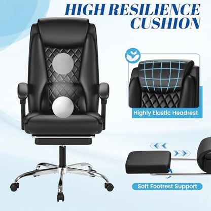 Furmax Office Chair with Footrest Ergonomic High Back Design Executive Computer Desk Chair400lbs, 90-135° Reclining Leather Home Office Desk Chairs Swivel Task Chairs with Wheels(Black) - color: Black
