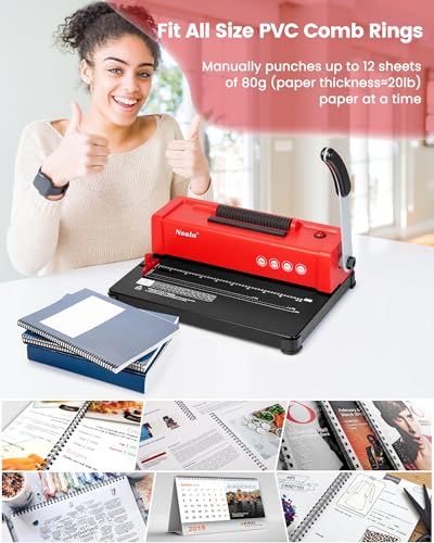 46-Hole Binding Machine Spiral Coil Binder Red,DIY Book Binder Kits with Electric Coil Inserter,4:1 Pitch 500 Sheets,Come with 100pcs Comb Binding Spines,School Office Home