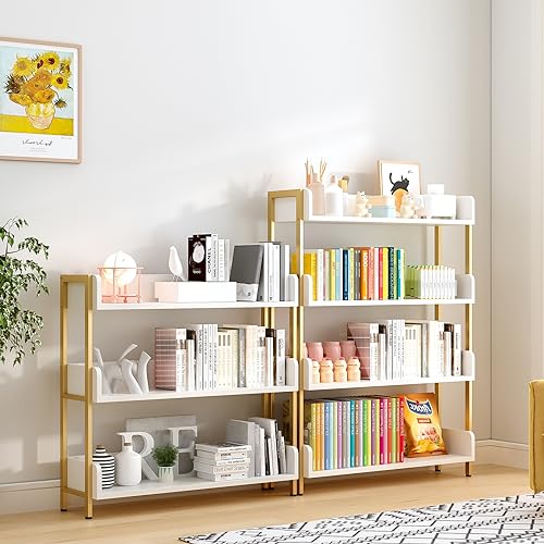 OSCHF Wide Open Shelf Bookcase, 3-Tier, White with Gold Frame - size: 3-Tier