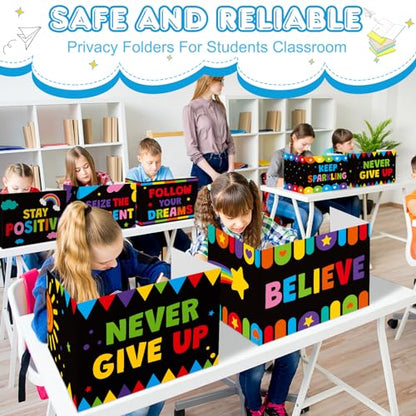 Honoson 24 Pcs Inspirational Privacy Folders for Students | Cardboard Desk Shields with Motivational Words, 6 Designs for Classroom Study, Tri-fold Exam Dividers, Bulk Test Boards - style: Colorful