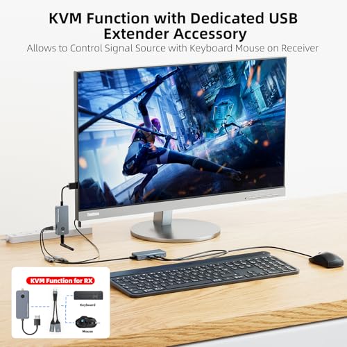 650Ft/200M Wireless USB-C to HDMI KVM Transmitter and Receiver Kit 1080P@60Hz Wireless KVM Long-Range USB Extender Support Screen Streaming & Keyboard/Mouse Signal Extension, PD100W Fast Charging - color: Silver