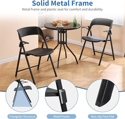 KAIHAOWIN 4 Pack Plastic Folding Chair with Armrest, Heavy Duty Foldable Chairs with Steel Frame Commercial Stackable Guest Chairs for Indoor and Outdoor-Black (Black) - color: Black X 4