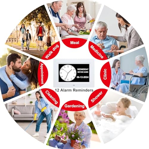 TMC 7 Inch Digital Clock with Day and Date for Elderly - 12 Alarm Options, Auto-Dim, Digital Clock Large Display Dementia Clock for Impaired Vision People, Age Seniors,Elderly, Alzheimer - color: 7" Inch W