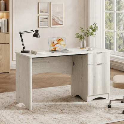 Bestier Computer Desk with Drawers, 47" Wood Office Storage Desk, White Oak - color: White Oak, size: 47"W with Single-Sided