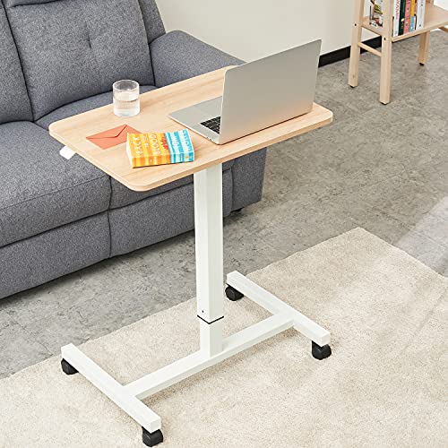 CLATINA Mobile Laptop Desk Pneumatic Sit to Stand Table Height Adjustable Rolling Cart with Lockable Wheels for Home Office Computer Workstation 28" x 19" Beige Round Edge Design Elegant - color: Beige, size: Drawerless