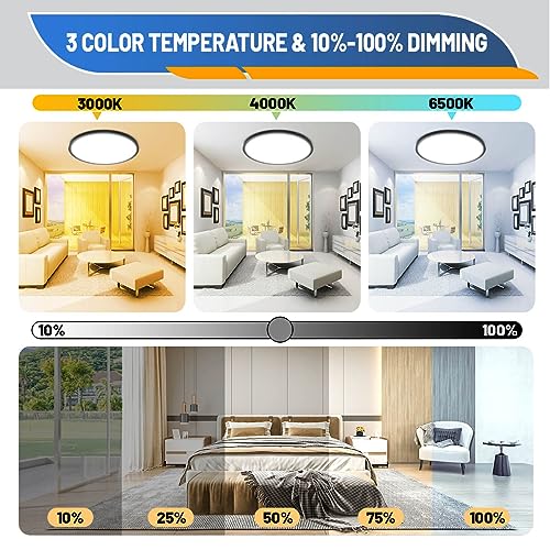 Allsmartlife Led Flush Mount Ceiling Light, 6 Pack 24W 12inch Round Led Surface Mount Light, Close to Ceiling Light Fixtures for Bedroom, Bathroom, Laundry Room, Kitchen - color: Black, size: 12inch 6-Pack