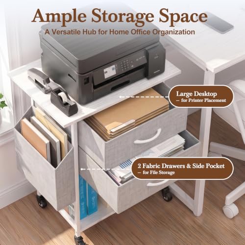 Faesun Printer Stand with Storage,3-Tier Rolling Printer Table with Drawers - color: White