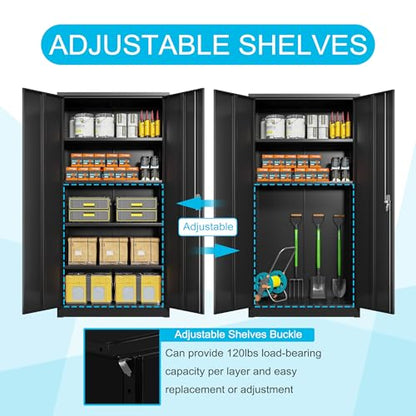 Black Iron Metal Lockable Storage Cabinet - Durable Home Office Garage Organizer for TV & Slim Storage - Secure Sideboard Locking Filing Pantry Tall Bathroom Floor Storage Cabinet with Lock - size: 31.48'' Black