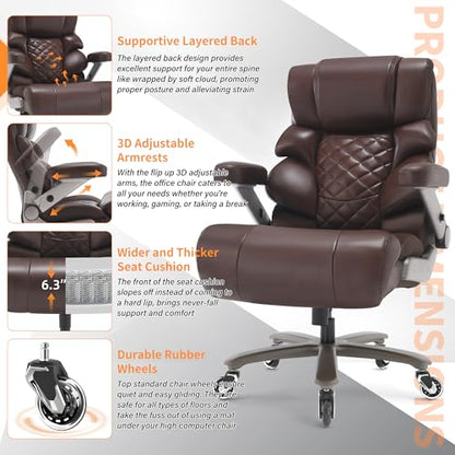 VUZI 700lbs Big and Tall Office Chair, Large Executive Leather Desk Chair - color: Brown