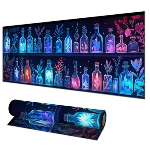 HOMETITUTE Large Mouse Pad 31.5x11.8 Inch Gaming Mousepad Glowing Botanical Potion Bottles Non-Slip Keyboard Desktop Protector Mat XL Mouse Pad for Home Office Laptop Wireless Mice Accessories - color: Glowing Botanical Potion Bottles