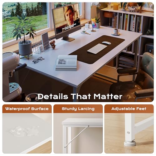 PRAISUN 47 X 24 Inch Deeper Desk with Power Outlets - color: White, size: 47.2*23.6 inch