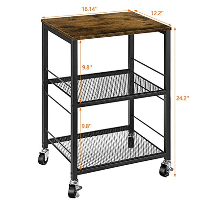 OYEAL Small Nightstand Industrial Square End Table with Storage Shelf Farmhouse Sofa Side Table for Small Spaces, Narrow Bedside Table for Living Room Bedroom, Stable Metal Frame, Rustic Brown - color: Rustic Brown