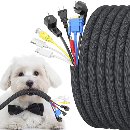 Cord Protectors from Pets No Chew, 10ft Wire Protector Cord Covers for Pets, Flexible Cable Sleeve Cord Management for TV/Computer/Electric Wires/Phone Charging Cables (Black, 1") - color: Black, size: 1"