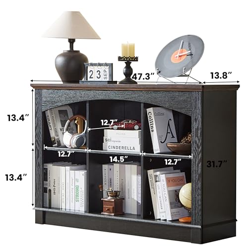Black Bookshelf, 6-Cube Bookcase Kids Bookshelf, Wood Storage Organizer - color: Black, size: 13.8"D x 47.3"W x 31.7"H(6 shelves)