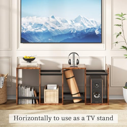 Furologee 5 Tier Bookshelf, S Shaped Geometric Bookcase, Rustic Brown - color: Rustic Brown, size: 5 Tier