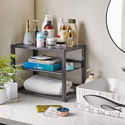 YMYNY 3 Tiers Desktop Printer Stand,17.32 x 13.78 x 11.02 in Black,UHPT001B