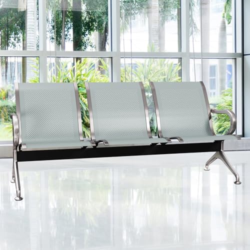 Kinsuite 5 Seat Waiting Room Chairs - Airport Reception Chairs with Arms Metal Reception Bench Seating Lobby Chairs for Business Office Hospital Bank Airport Market, Silver - color: Silver, size: 5-Seat