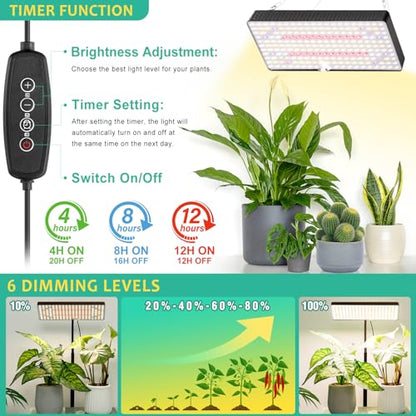 LBW Desk Grow Light, 214 LEDs Full Spectrum Plant Light for Indoor Plants | Desktop Grow Lamp with 4/8/12H Timer, 10"-26" Height Adjustable, 6 Brightness Levels, for Seed Starting - size: 1-Head