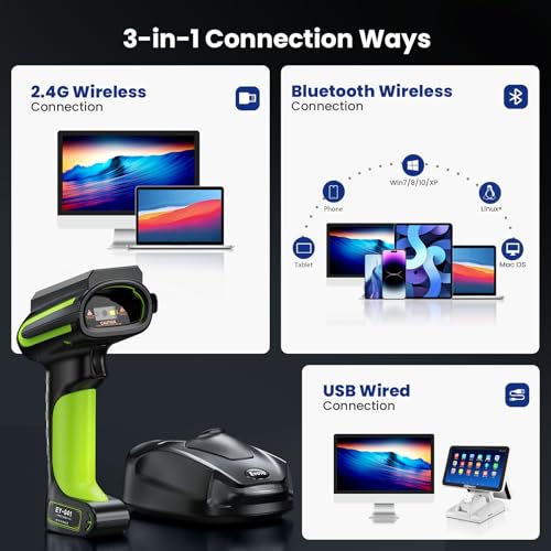 Eyoyo 3-in-1 Handheld 2D QR Industrial Wireless Barcode Scanner Bluetooth
