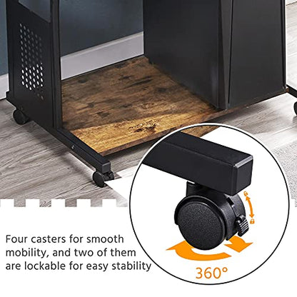 Yaheetech Small Rolling Computer Desk with Hutch and Shelves, Rustic Brown | Particle board and metal, with keyboard tray, hutch, and shelf for a monitor and tower in tight spaces, gliding on casters. - color: Rustic Brown
