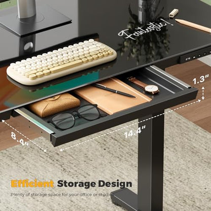 35" Electric Standing Desk with Drawer, One-Piece Glass Top - color: Black Glass-top, size: 35"