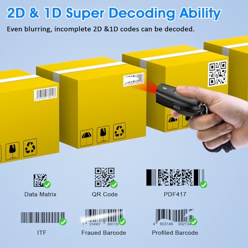 Symcode Bluetooth 2D Barcode Scanner Mini Portable QR Code Scanner 3-in-1 Bluetooth & 2.4G Wireless & USB Wired Barcode Scanner with Android,iOS,Computers,Windows - color: 2D QR Black
