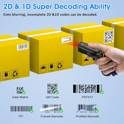 Symcode Bluetooth 2D Barcode Scanner Mini Portable QR Code Scanner 3-in-1 Bluetooth & 2.4G Wireless & USB Wired Barcode Scanner with Android,iOS,Computers,Windows - color: 2D QR Black