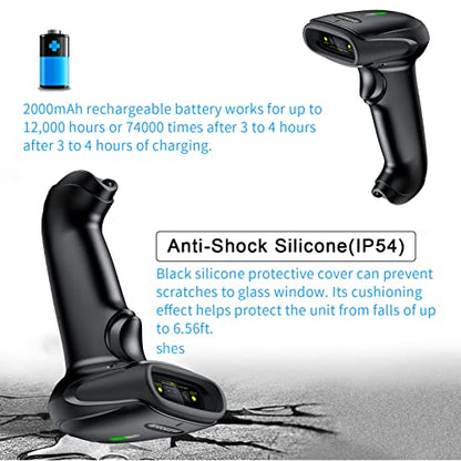 2D Wireless Barcode Scanner,Symcode Datamatrix PDF417 QR Code Handheld Reader for Screen and Printed Bar Code Scan, Works with Windows Mac and Linux PC POS - size: 2D QR Wireless2.4G Black