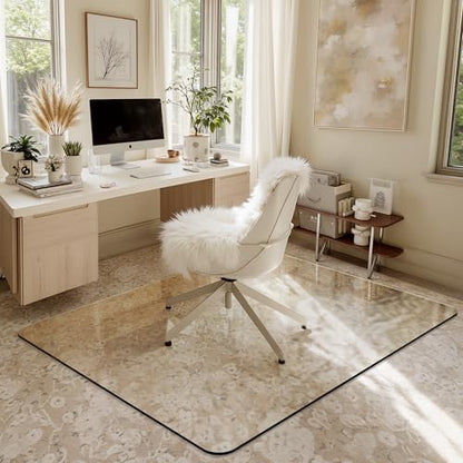 Office Chair Mat for Carpet & Hardwood, Upgraded 45" x 55" Dual Use Tempered Glass Chair Mat for Chair and Footrest Under Desk - size: 45"x55"