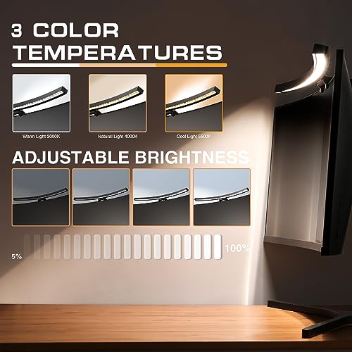 Curved Monitor Light Bar with RGB Backlight, 3 Color Temperature and Stepless Dimming, Music Sync LED Screen Strip with Touch Control Buttons for Computer Screens