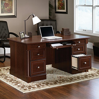 Sauder Palladia Office Desk with Drawers, Executive Desk with File Cabinet Storage, Cable Management, Keyboard Tray, in Select Cherry Finish - color: Select Cherry