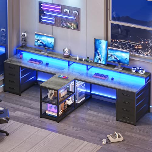 SEDETA 94.5" 2 Person Gaming Desk with 8 Drawers & Storage Shelves, Grey - color: Grey