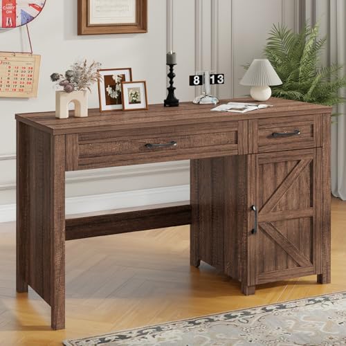 Halitaa Farmhouse 47" Executive Desk with Storage Cabinet, Red-Brown | Computer Desk with Drawers ,Workstation Computer Desk for Home Office and Study - color: Red-brown, size: 47''W with Cabinet