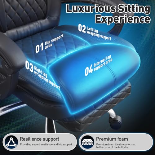 DurayLoly Big and Tall Office Chair, Retractable Footrest, 145° Recline - color: Black