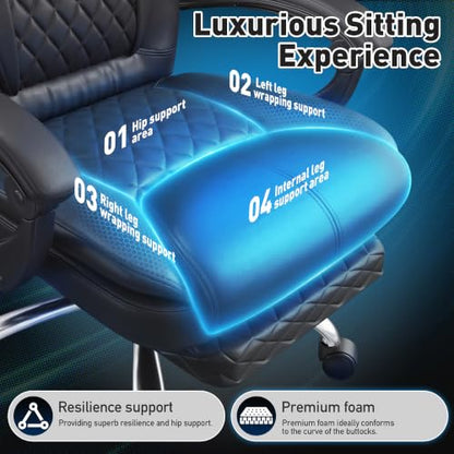 DurayLoly Big and Tall Office Chair, Retractable Footrest, 145° Recline - color: Black