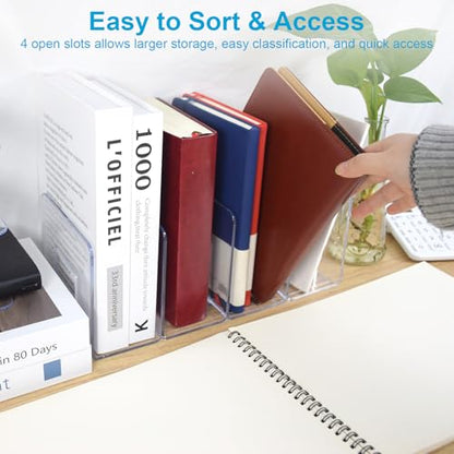 Marte Vanci Clear Acrylic File Sorter, Sturdy Desk File Organizer Shelf Book Holder Purse Handbag Clutch Divider File Folder Rack for Letter Cookbooks Home Office Kitchen Supplies 4 Sections (4 Pcs) - size: 4 Pack