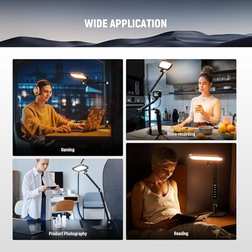 NEEWER Basics 16W Desktop LED Lamp for Home Office Video Conference Reading Lighting, Bi Color Eye Caring Foldable Dual Sided Dimmable Touch Ring Light with Desk Stand/Memory/Timer CRI95, FR16