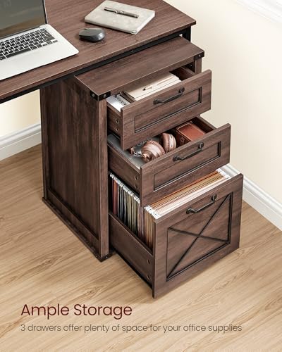 VASAGLE File Cabinet, Filing Cabinet with 3 Drawers, Printer Stand, Fit A4, Letter Size, Hanging File Folders, Modern Farmhouse Style, for Home Office, Maroon Brown UOFC054K02 - color: Maroon Brown, style: 3 Drawers