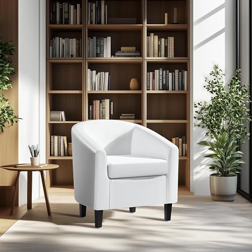 Yaheetech Accent Chairs, Faux Leather Barrel Armchairs White - color: White, size: 25.5"D x 27.5"W x 28"H
