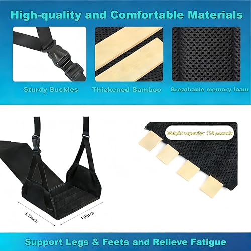 Portable Airplane Foot Hammock, Height Adjustable Feet & Leg Rest for Plane Travel, Office, Desk, Bus, Train, Long Trip (Black)
