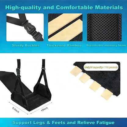 Portable Airplane Foot Hammock, Height Adjustable Feet & Leg Rest for Plane Travel, Office, Desk, Bus, Train, Long Trip (Black)