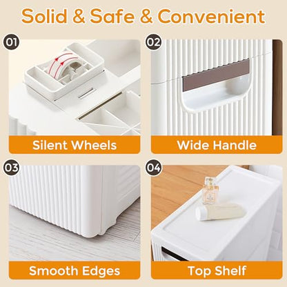 4 Drawers Slim Bathroom Storage Cabinet Dresser, Narrow Plastic Rolling Cart Organizer with Drawers, for Small Spaces, Kitchen, Laundry, Office, Bedroom, White - size: 7.5"x16.5"xx28.9"(4-Drawer)