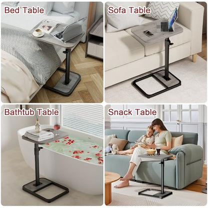 GOYLSER C Shaped End Table for Couch, Height Adjustable Living Room Rotating Couch Tray Tables Sofa Table Tv Trays for Bedroom, Swivel Wooden Side Table for Small Space, Grey - color: Grey, style: Standard